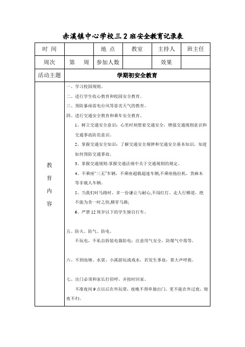 安全教育内容记录表【范本模板】