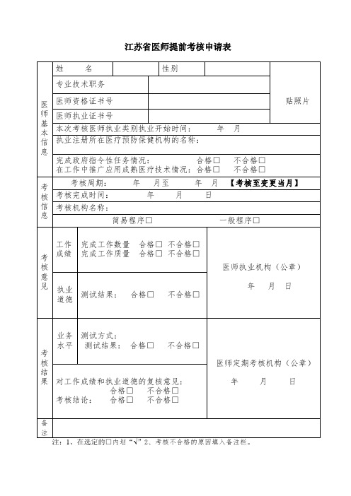 江苏医师提前考核申请表