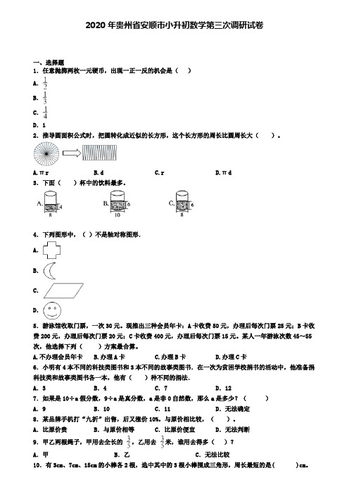 2020年贵州省安顺市小升初数学第三次调研试卷