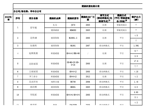 燃烧机参数统计表(汇总)