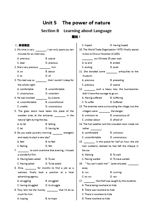 人教版高中英语选修六-Unit5ThepowerofnatureLearningaboutLanguage同步练测(,含答案解析)