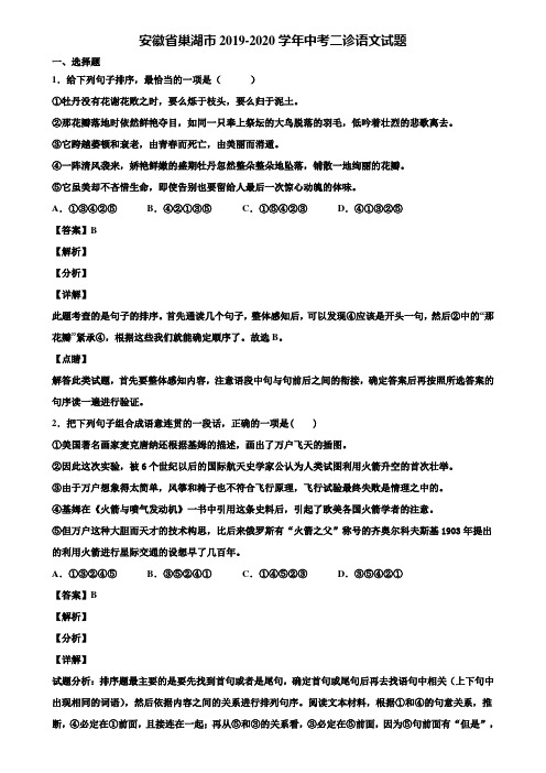 安徽省巢湖市2019-2020学年中考二诊语文试题含解析