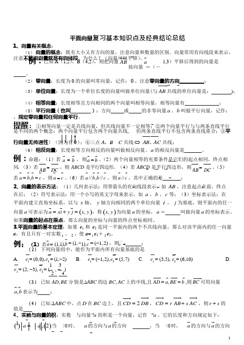 (完整版)必修四平面向量复习基本知识点总结及基础训练