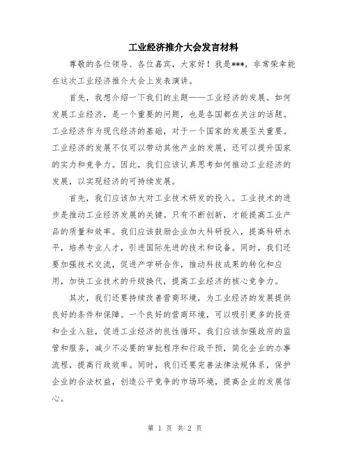 工业经济推介大会发言材料