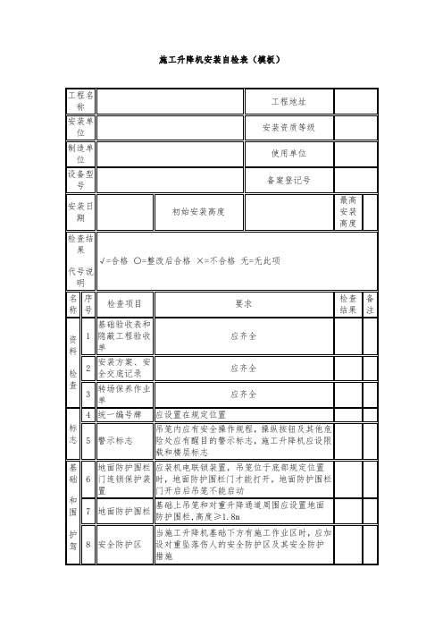 施工升降机安装自检表(模板)