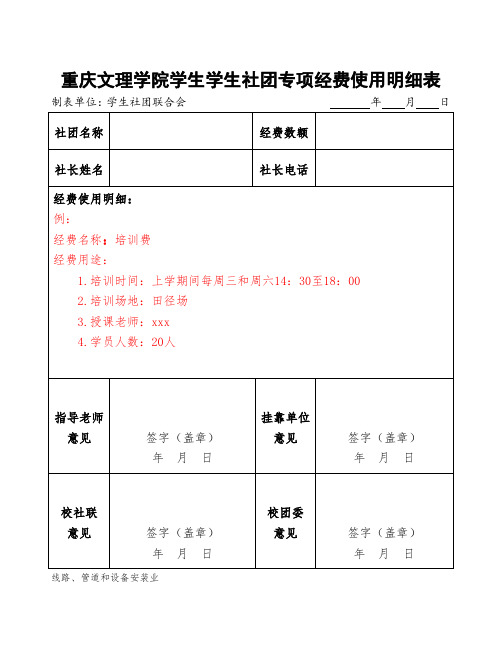 学生社团专项经费使用明细表