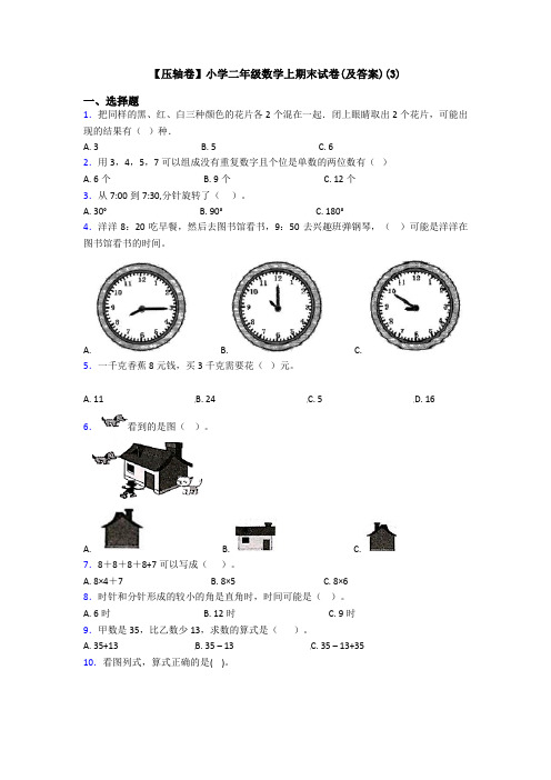 【压轴卷】小学二年级数学上期末试卷(及答案)(3)