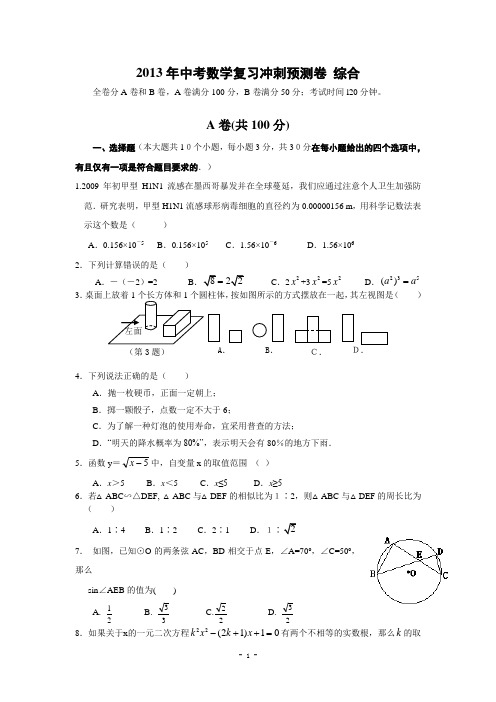 2013年中考数学复习冲刺预测卷 综合