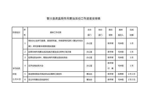 集中整治干部作风问题活动工作进度安排表