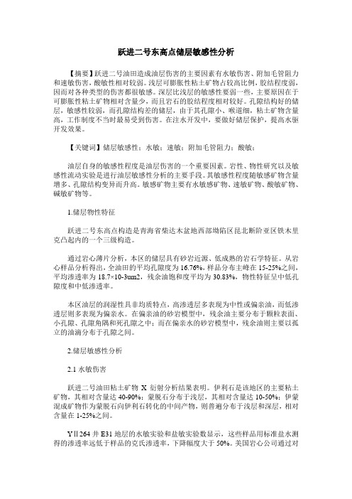 跃进二号东高点储层敏感性分析