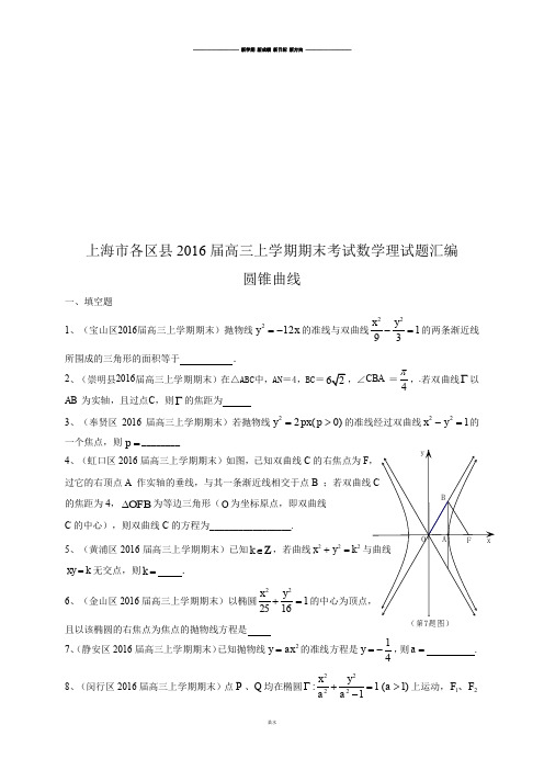 上海市各区县高三上学期期末考试数学理试题汇编：圆锥曲线.docx