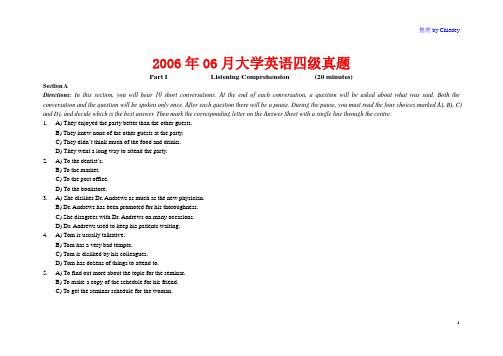 2006年06月大学英语四级真题及答案