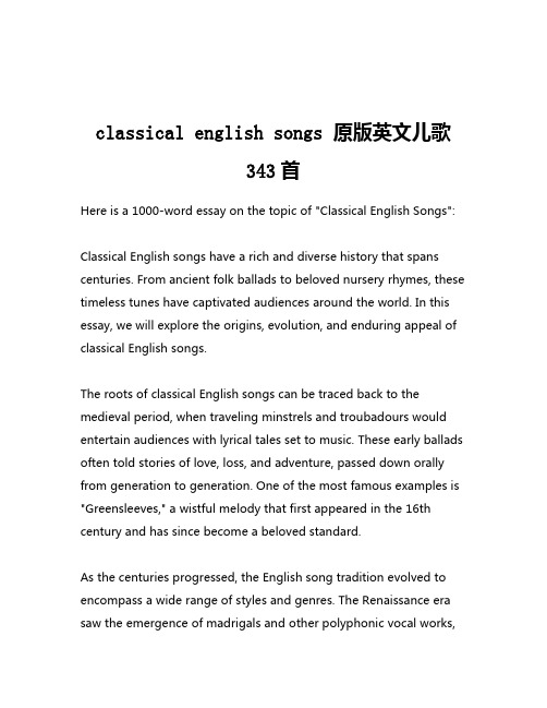 classical english songs 原版英文儿歌343首