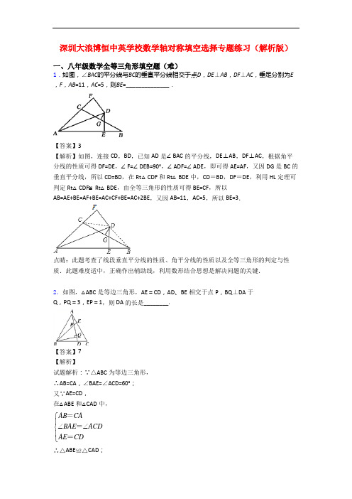 深圳大浪博恒中英学校数学轴对称填空选择专题练习(解析版)