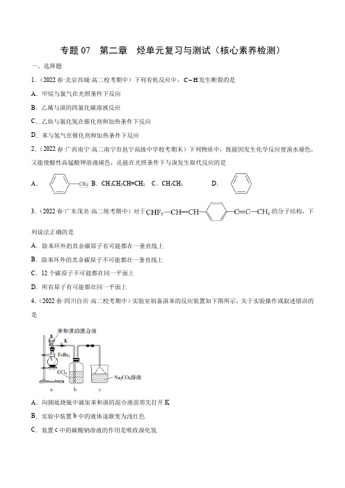 专题07 第二章 烃单元复习与测试(核心素养)-2023学年高二化学知识整合讲练(人教版2019选择