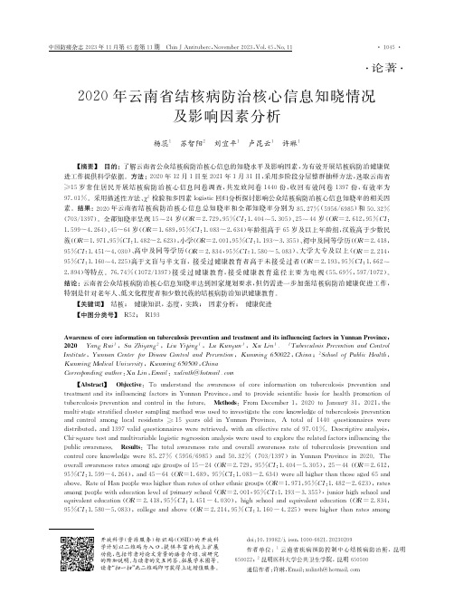 2020年云南省结核病防治核心信息知晓情况及影响因素分析