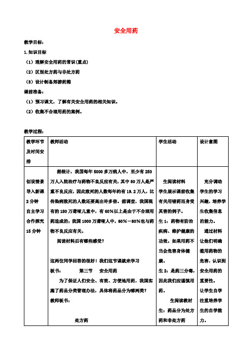 七年级生物下册 第3单元 第6章 第3节 安全用药教案2 (新版)济南版