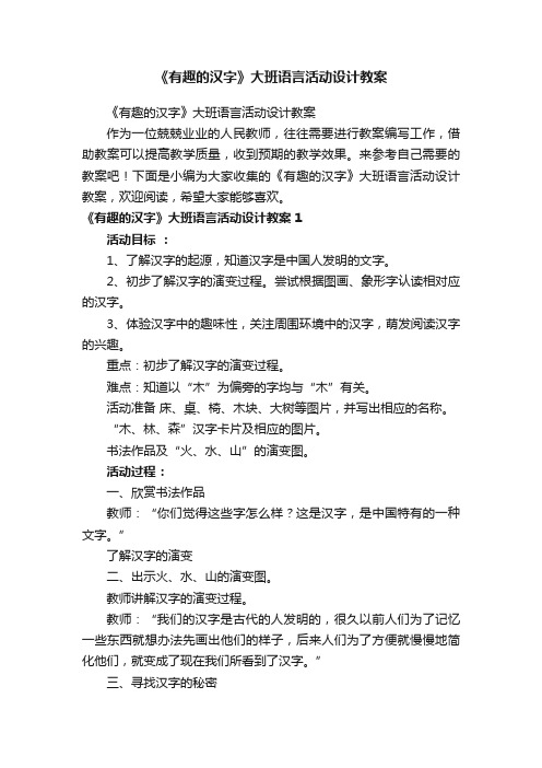 《有趣的汉字》大班语言活动设计教案