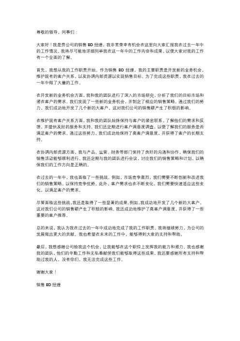 销售BD经理述职报告