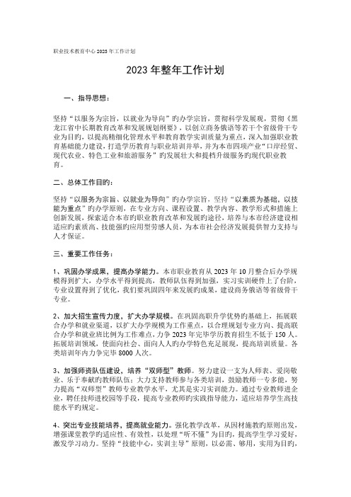 职业技术教育中心工作计划