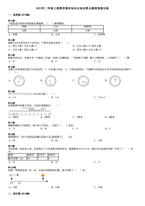 2023年二年级上册数学期末知识点知识要点梳理卷提分版