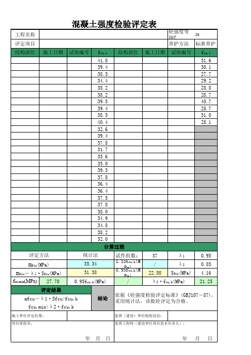 混凝土强度评定自动计算表格无私奉献版