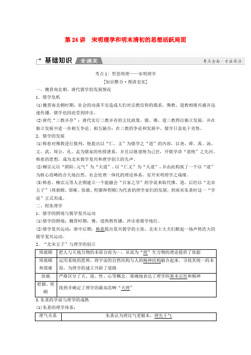 2020版高考历史一轮复习模块3专题十二 第24讲宋明理学和明末清初的思想活跃局面人民版