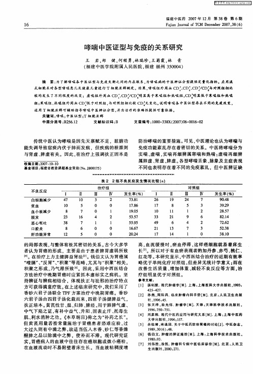 哮喘中医证型与免疫的关系研究