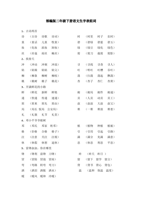 (完整word版)部编版二年级下册语文生字表组词(2)