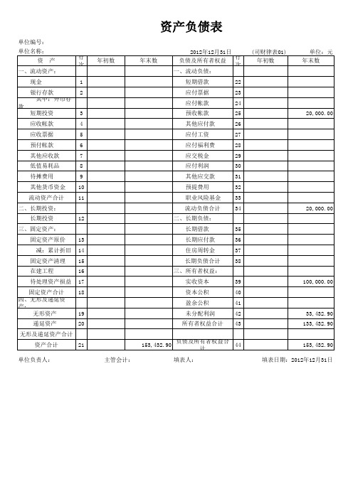 律师事务所专用资产负债表