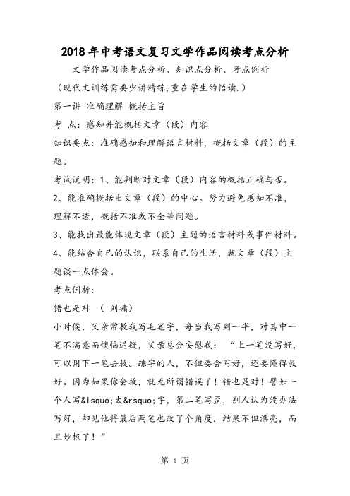 中考语文复习文学作品阅读考点分析-word文档资料