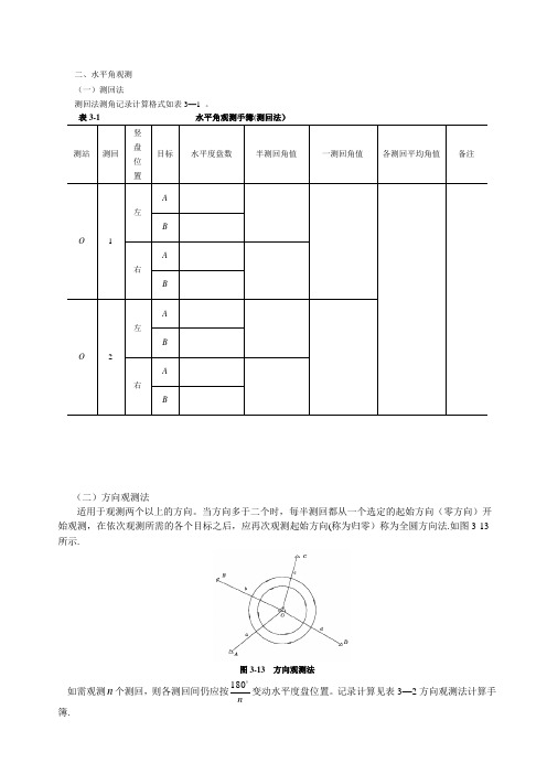 水平角测量数据记录表