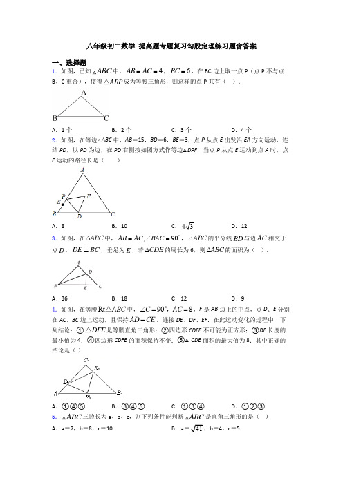 八年级初二数学 提高题专题复习勾股定理练习题含答案