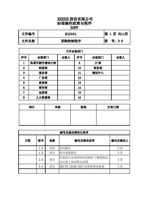 8采购控制程序(ISO22163-2017铁路质量管理体系)