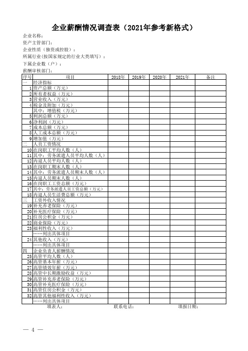 企业薪酬情况调查表(2021年参考新格式)