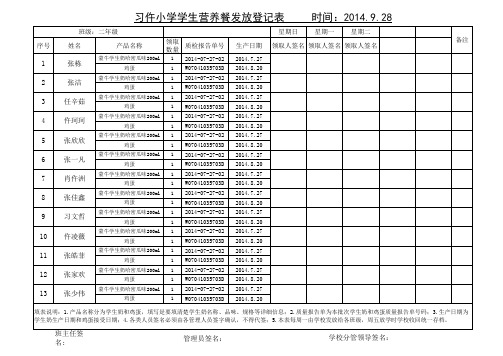 学校学生营养餐发放登记表