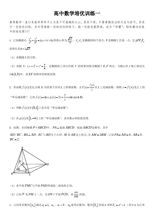 高中数学培优训练一(含详细解析及答案)