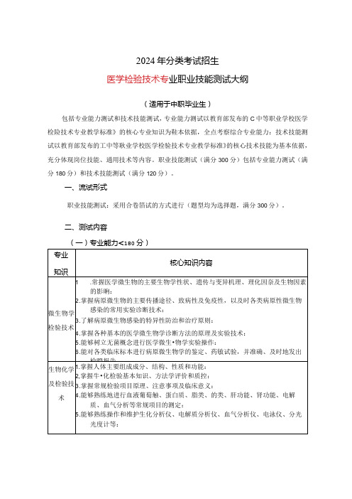 2024年分类考试招生医学检验技术专业职业技能测试大纲