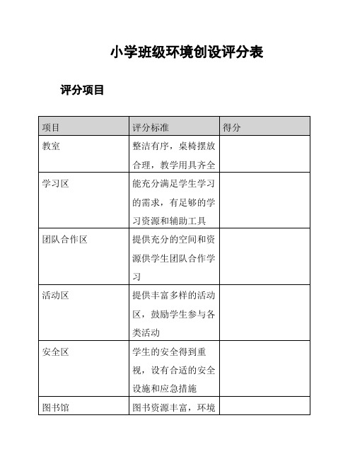 小学班级环境创设评分表