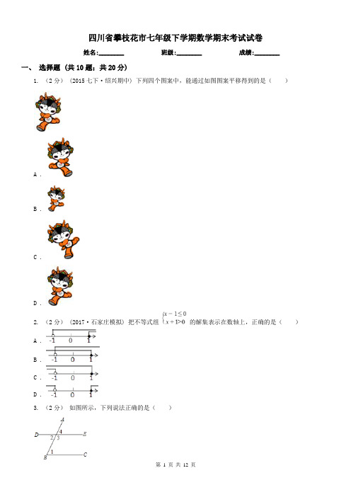 四川省攀枝花市七年级下学期数学期末考试试卷