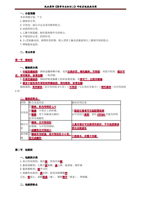 执业药师《药学专业知识二》呼吸系统疾病用药