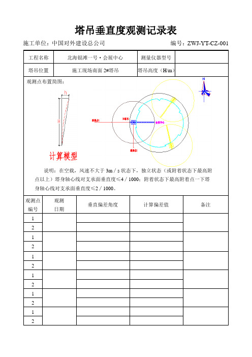 塔吊垂直度观测记录表