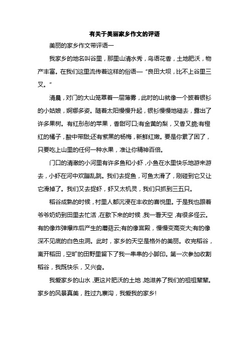 有关于美丽家乡作文的评语