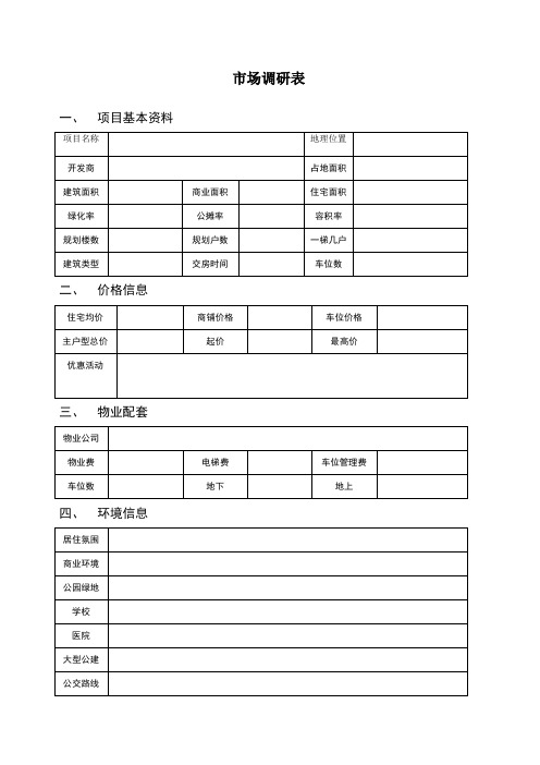 房地产市场调研表表格范本