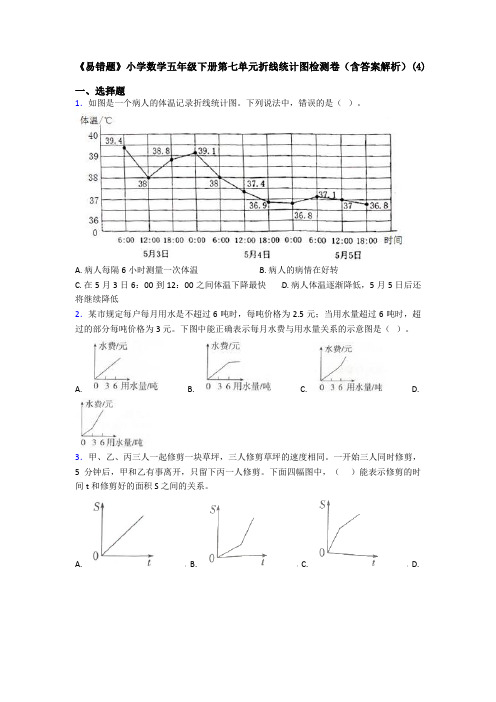 《易错题》小学数学五年级下册第七单元折线统计图检测卷(含答案解析)(4)