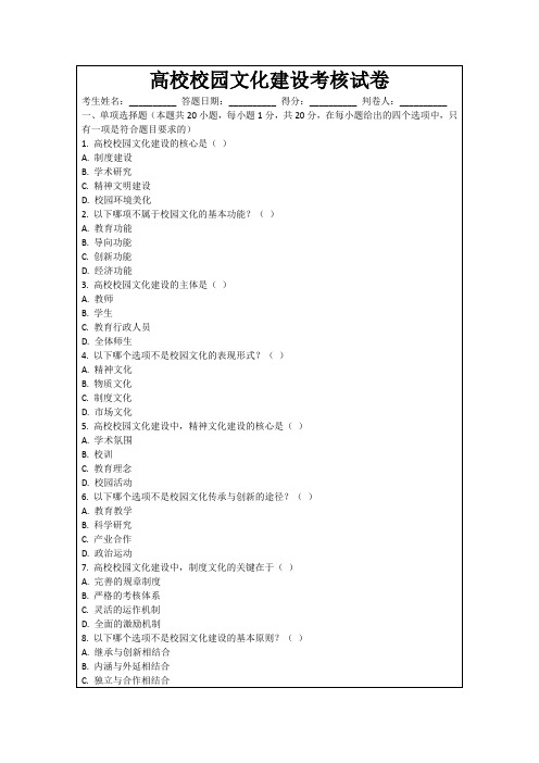 高校校园文化建设考核试卷