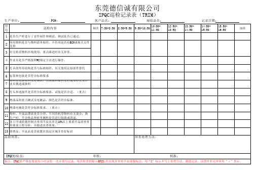 组装部IPQC巡检记录表