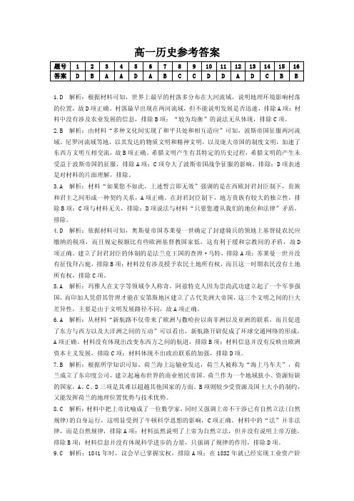 湖南省三湘名校教育联盟高一下学期期中考试-历史答案