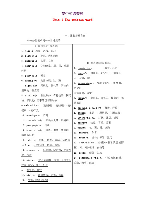 2020高考英语一轮复习Unit1Thewrittenword学案含解析牛津译林版选修8