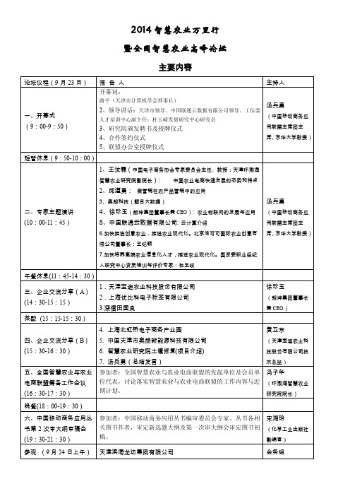 2014年智慧农业万里行暨全国智慧农业高峰论坛临时会议内容140921